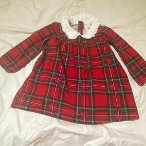 H&M Red Plaid Holiday Dress with White Peter Pan Collar 6-9 mo